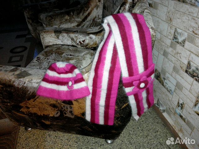 Шапка и шарфик из ангоры для девочки