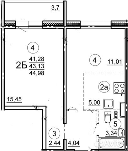 2-к квартира, 45 м², 13/17 эт.
