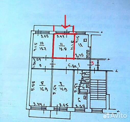 Комната 12.8 м² в 4-к, 3/5 эт.