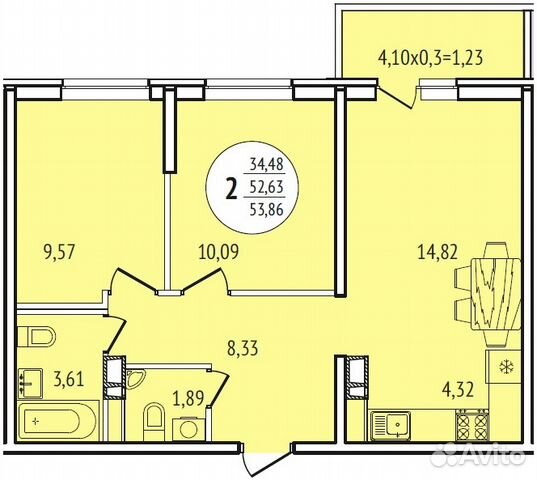 2-к квартира, 54 м², 18/21 эт.