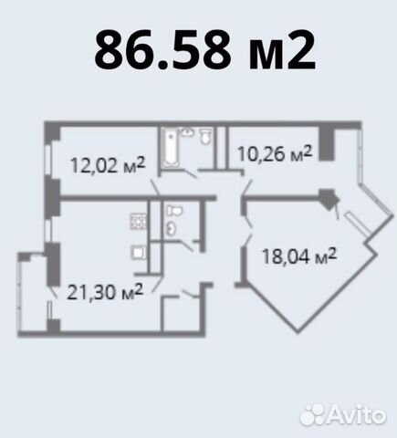 3-к квартира, 86.6 м², 2/9 эт.