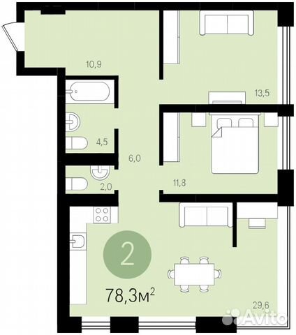 2-к квартира, 78.3 м², 7/18 эт.