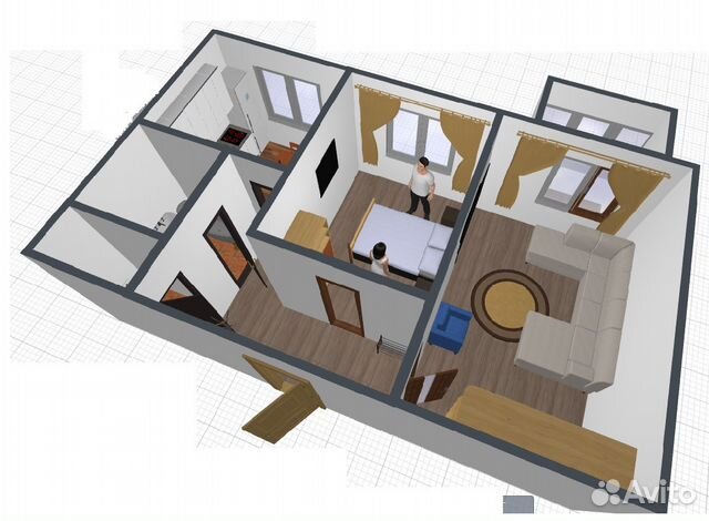 2-к квартира, 53 м², 2/3 эт.