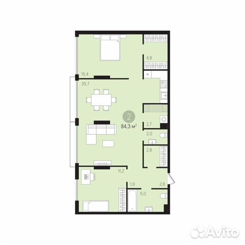 2-к квартира, 84 м², 2/10 эт.