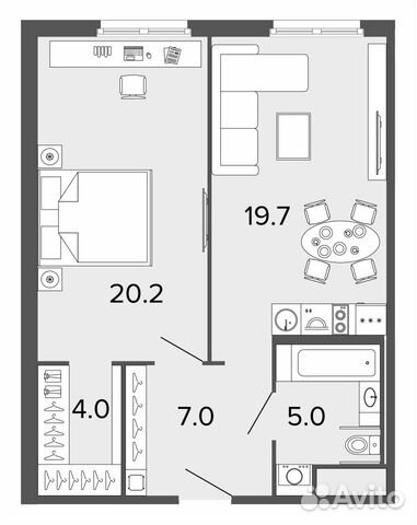 1-к квартира, 55.9 м², 13/13 эт.