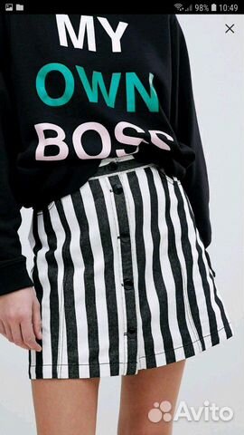 Джинсовая юбка трапеция в полоску Monki ASOS Джинсовая юбка трапеция в полоску Monki ASOS