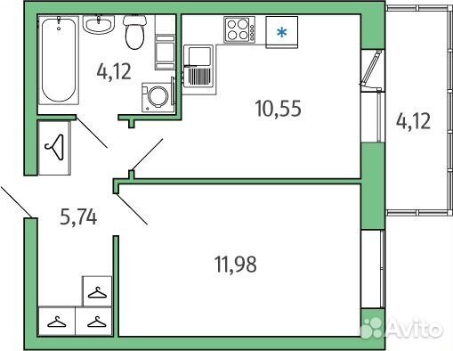 1-к квартира, 33.6 м², 8/9 эт.