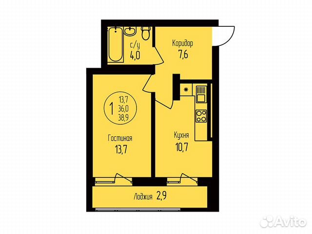 1-к квартира, 38.9 м², 4/19 эт. 1-к квартира, 38.9 м², 4/19 эт.