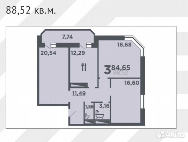 3-к квартира, 88.5 м², 4/24 эт.