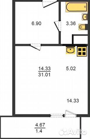 1-к квартира, 31.2 м², 8/20 эт. 1-к квартира, 31.2 м², 8/20 эт.