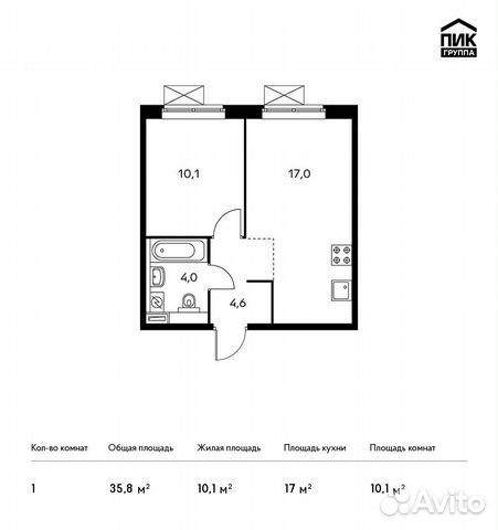 1-к квартира, 35.8 м², 7/25 эт. 1-к квартира, 35.8 м², 7/25 эт.