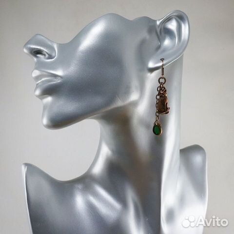 Серьги Кошки Коты медные зеленые Серьги Кошки Коты медные зеленые