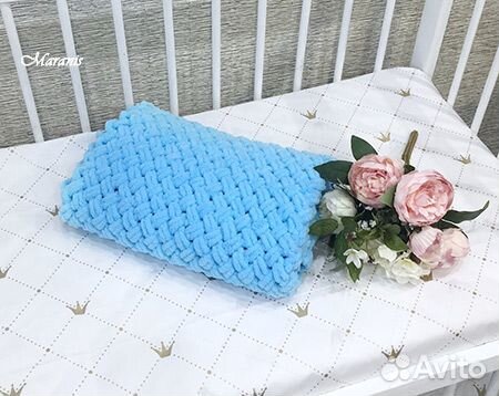 Плед из ализе для новорожденного Blue