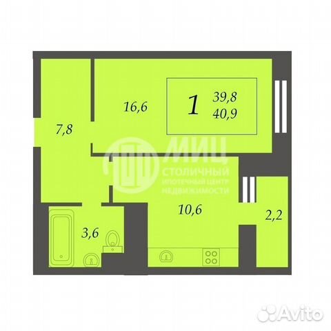 1-к квартира, 40.9 м², 10/25 эт. 1-к квартира, 40.9 м², 10/25 эт.
