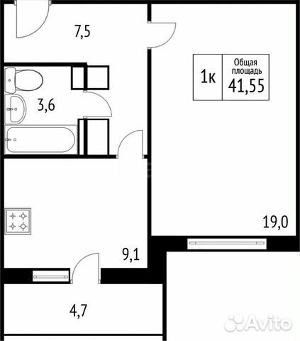 1-к квартира, 41.6 м², 1/12 эт.