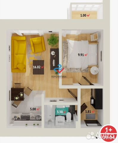 2-к квартира, 39 м², 8/16 эт.