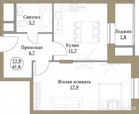 1-к квартира, 41.8 м², 4/17 эт. 1-к квартира, 41.8 м², 4/17 эт.