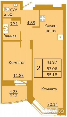 2-к квартира, 55.2 м², 10/18 эт.