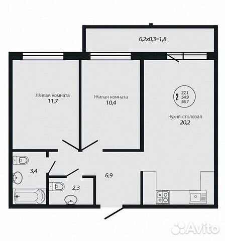 2-к квартира, 56.7 м², 13/19 эт. 2-к квартира, 56.7 м², 13/19 эт.