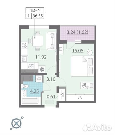 1-к квартира, 36.6 м², 20/22 эт.