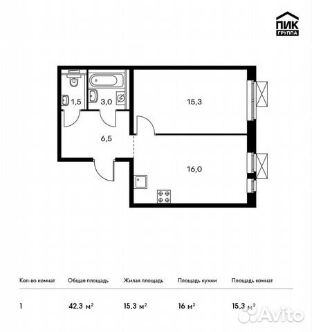 1-к квартира, 42.3 м², 14/15 эт. 1-к квартира, 42.3 м², 14/15 эт.