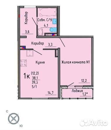 1-к квартира, 39.3 м², 3/5 эт. 1-к квартира, 39.3 м², 3/5 эт.