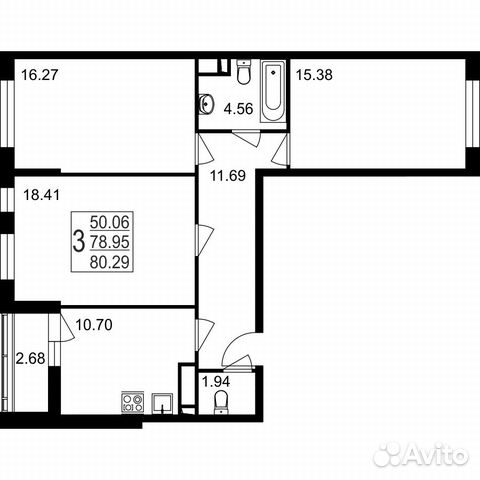 3-к квартира, 80.3 м², 1/8 эт.