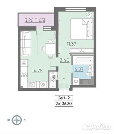 1-к квартира, 36.3 м², 3/25 эт.