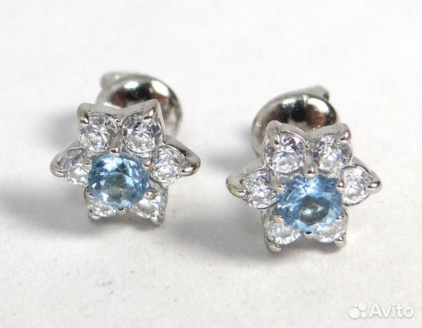 Золотые серьги пусеты 585 пробы с топазами