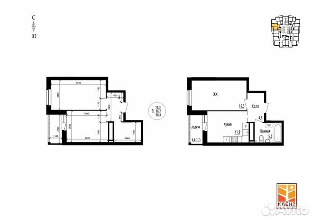 1-к квартира, 38.4 м², 17/30 эт. 1-к квартира, 38.4 м², 17/30 эт.