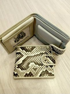 Красный и белый кошелёк из натуральной кожи питона