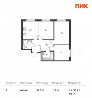 3-к квартира, 66.3 м², 20/25 эт.