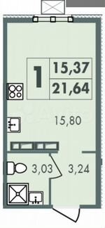 Квартира-студия, 21,6 м², 5/7 эт.