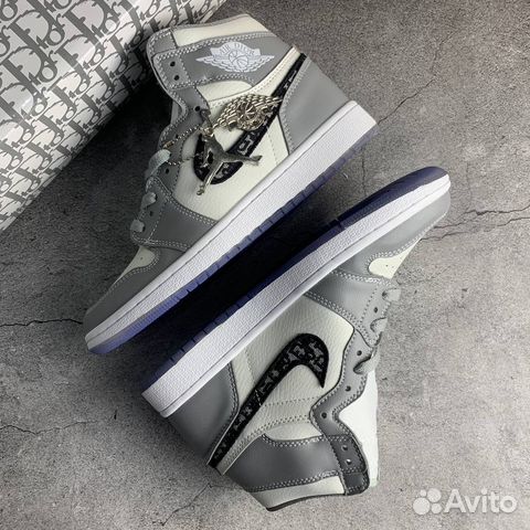 Nike Air Jordan 1 x Dior кроссовки серые кожа