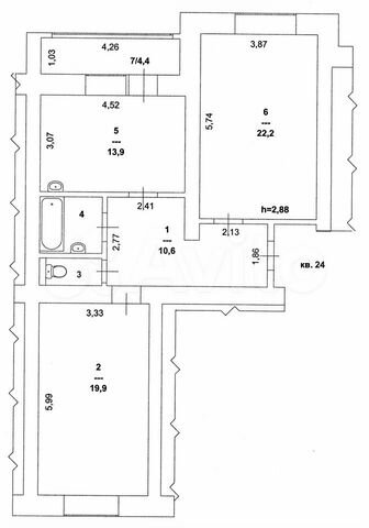 2-к. квартира, 71,4 м², 6/6 эт.