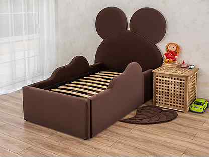 Кровать детская 80х160 мягкая Микки шоколад