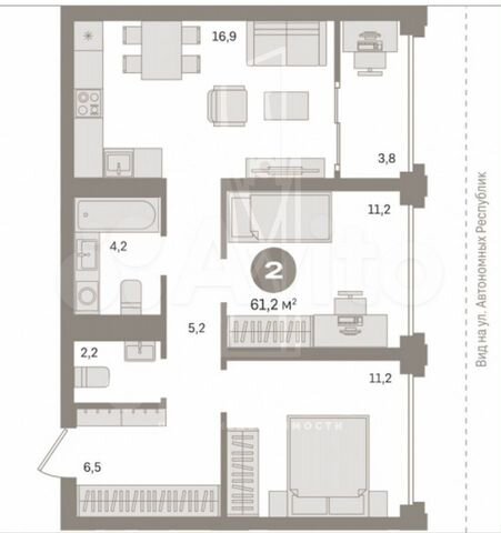 2-к. квартира, 61,1 м², 6/7 эт.