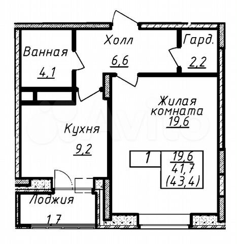 1-к. квартира, 43,4 м², 2/17 эт.