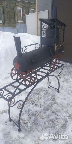 Мангал с коптилкой паровозик