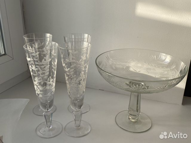 Фужеры весна Е.Рогов, ваза хрустальная винтаж