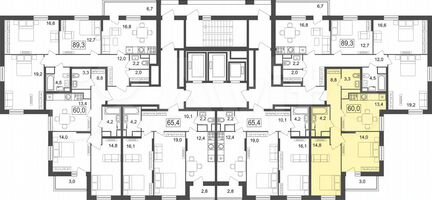 2-к квартира, 60 м², 11/25 эт.