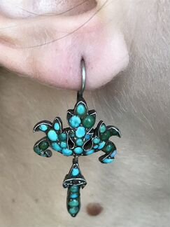 Серьги старинные бирюза редкие серебро