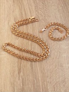 Цепь и браслет позолоченные замок коробочка