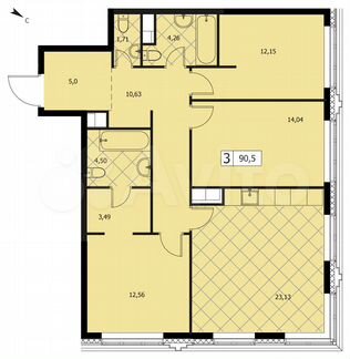 3-к квартира, 91 м², 2/14 эт.