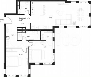2-к квартира, 113.7 м², 7/17 эт.