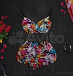 Шелковая пижама с принтом Тату (размер S)