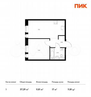 1-к квартира, 37.3 м², 7/22 эт.