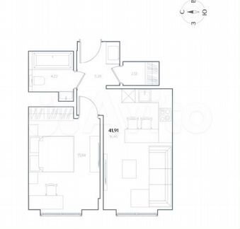 1-к апартаменты, 41.9 м², 2/8 эт.