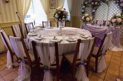 Тканевое оформление свадьбы сиреневый креп