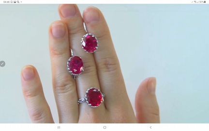 Комплект рубин серебро мельхиор 1994г,новый,винтаж